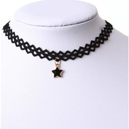 Womens Necklace Geometric Lace Hollow Five-Pointed Star Short Clavicle Chain Necklace