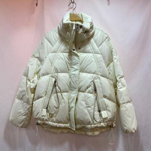 Winter Fashion Oversized Womens Stand Collar Fluffy Warm Duck Down Coat Real Zipper Stitching Warm Down Parkas wy223
