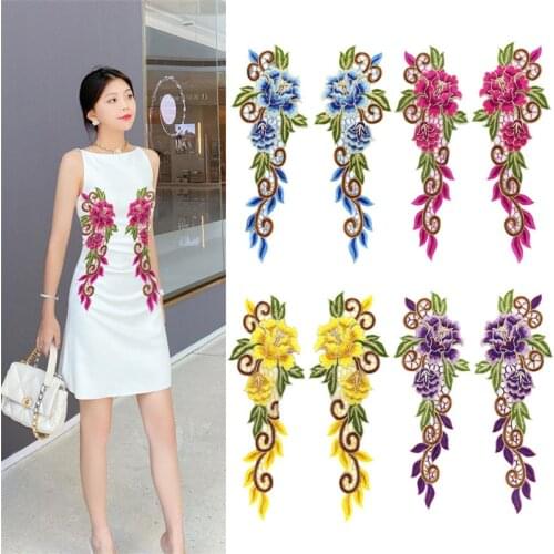 1 Pairs Embroidered 3D Flowers Sew on Patches Trimmings Applique Wedding Gown Dress DIY Decoration Craft Clothing Acessories