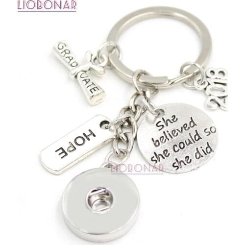 10PCS Wholesale Interchangeable 18mm button Snap Jewelry Graduation Key Chain Handbag Charm Key Rings College Graduation Gift