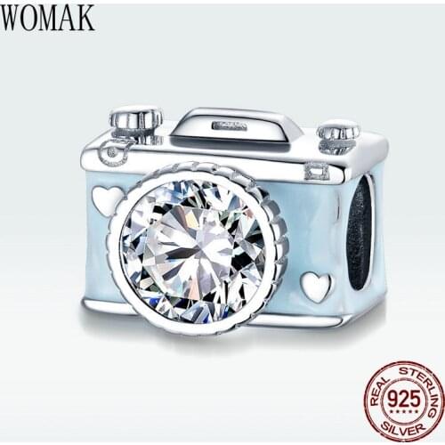 100% 925 sterling silver camera charm fit 3MM bracelet original zircon beads DIY woman wedding gift making pendant jewelry