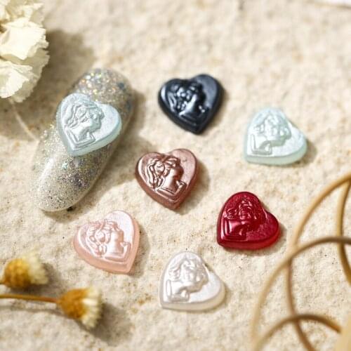 20Pcs 10mm Heart Nail Art Charms Girls Pattern Relief Luxury Resin Stones Pendant Gel Polish Nail Stones For Manicure Jewelry
