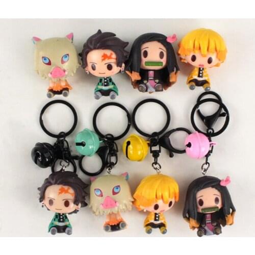 4 Pcs/Set Q Version Demon Slayer Sitting Ghost Doll Tanjiro Nidouzi Inosuke Zenizu Figure Action Figure Movie Model Toys Doll