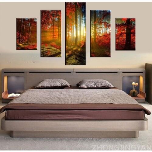 5 Panel Wall Art Canvas Painting 5 Panel Forest Landscape Style Wall Pictures For Living Room Cuadros Modern Decoration Painting