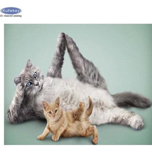Full Drill Square Round 5D Diamond Painting Animal Cross Stitch Kits Art Funny Yoga Cat Diamond Embroidery Paint With Decoration