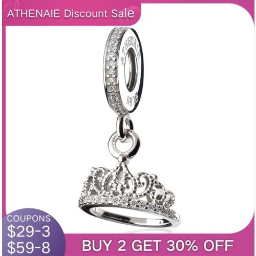 ATHENAIE 925 Silver with Pave Clear CZ Hearts Tiara Pendant Drops Fit All European Bracelets Necklace