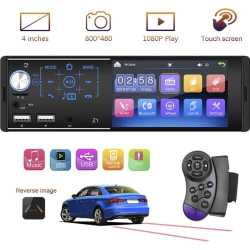 Support Rearview Camera Auto FM Stereo Audio Radio 1Din 4.1 Inch Touch Screen Steering Wheel Control Car MP5 Player Bluetooth