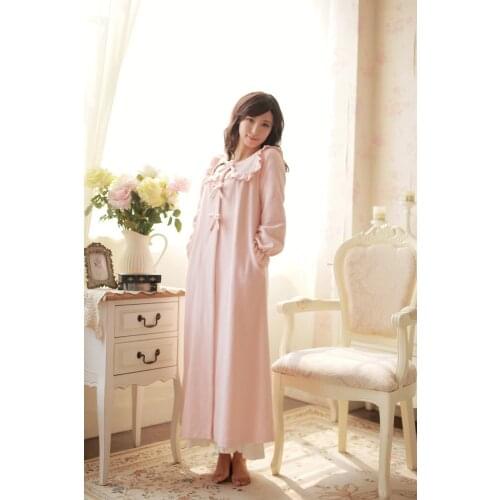 Free Shipping 100% Fleece Princess Nightgown Womens Winter Long Robe Pink and Purple pajamas