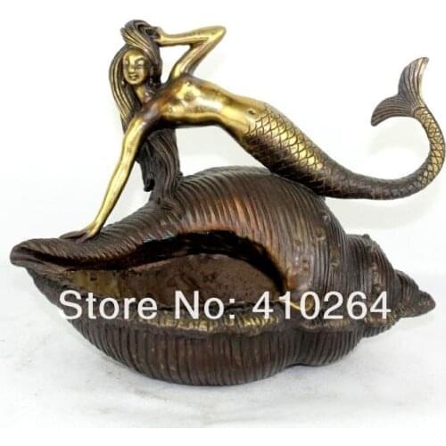 FREE SHIPPING [Nice Discount ] Free Shipping China Mermaid statue* bronze * Conch Ashtray