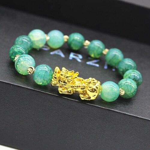Gold-plated Color-preserving Brave Bracelet Men and Women Lucky Couple Bracelet Imitation Chalcedony Beaded New Jewelry