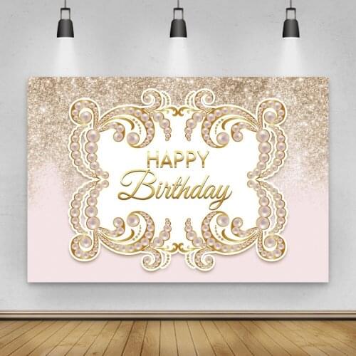 Laeacco Happy Birthday Party Diamond Gorgeous Pearl Pattern Golden Polka Dots Light Bokeh Poto Backdrop Photography Background