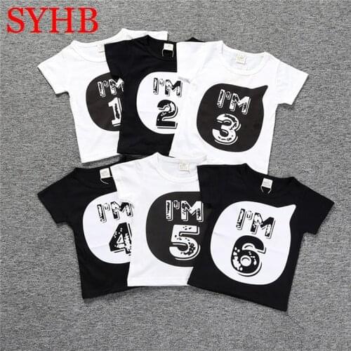 Boys t Shirts Birthday Age Number Print Kids Girls tee Tops 100% Cotton Baby Clothing Boys' t-Shirts Summer Clothes WUA7430010