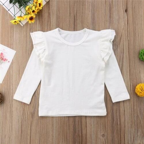Toddler Baby Kids Girls Cotton Long Sleeve Solid Color Tee Tops T-Shirt Clothes White Black Wine Red