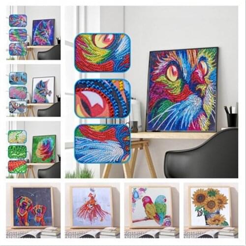 HUACAN 5D Diamond Painting Special Shaped Partial Drill Cat Rhinestones Tiger Flower Diamond Embroidery Cross Stitch Home Decor
