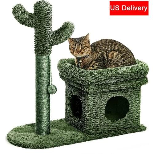 2 In 1 Cat Scratch Toys Cat Apartment with Hanging Ball for Cat Green Color Pet Cat Tree