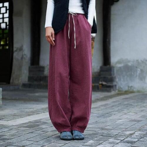 Johnature Full Length Cotton Linen Comfortable All-match 2021 New Lantern Pants Autumn Winter Loose Retro Women Pants