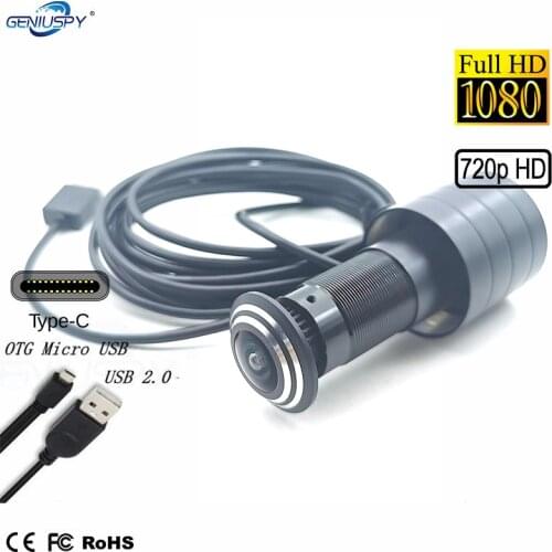 Geniuspy 720P 1080P 1.66MM Fisheye Lens Door Hd Camera Eye Viewer Peephole 1080P 2MP Free Driver Wide Angle Usb Web Cam UVC