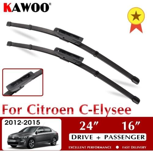 KAWOO For Citroen C Elysee 24"16" Car Soft Natural Rubber Clean The Windshield Wipers Blades 2012 2013 2014 2015 Fit Bayonet Arm