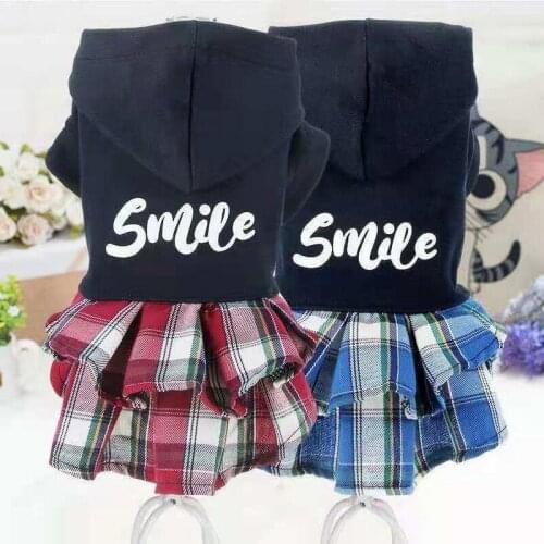 Plaid Dog Dress with hat spring autumn Pet dog Clothes Fashion Skirt print smile For Small Chihuahua Cat Tulle Dog Clothing