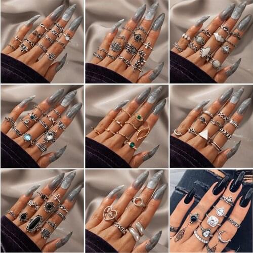 Docona Bohemia Rhinestone Gem Knuckle Rings for Women Silver Color Geometric Elephant Leaf Metal Rings Set Female Jewelry кольца