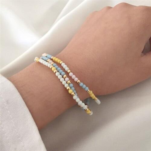Hot Summer Decoration Sky Yellow Pink Mint Bead Strand 3 Row Bracelet For Women Girl Elegant Gorgeous Lovely Jewelry Accessory