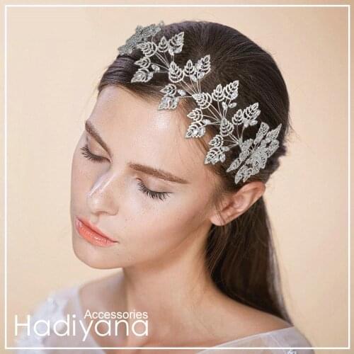 Hadiyana Fashion Leaves Women Wedding Hair Accessories Headpiece With Zirconias Bridal Hair Clips Jewelry Soft Crown BC4726