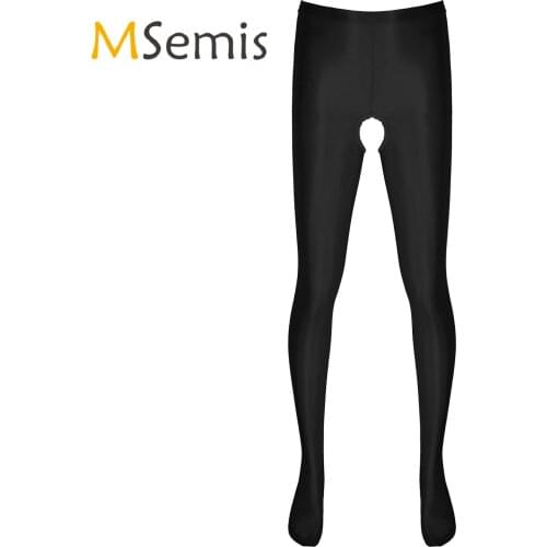 Mens Glossy Stretchy Elastic Waistband Pantyhose Crotchless/Bulge Pouch Tights Stockings Leggings Pants Lingerie Underwear