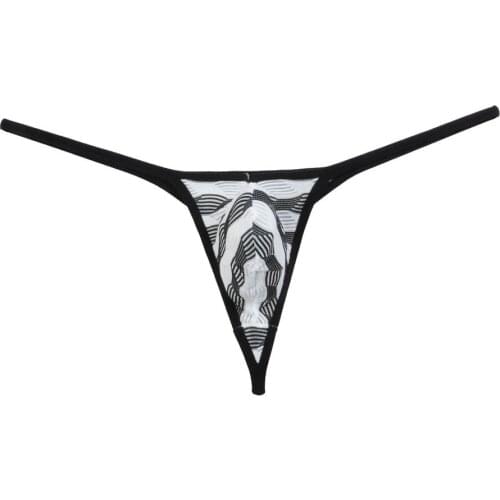 Men Stripe Lace Thong Mesh Jockstrap Micro T-back Underwear Guys Border Gay String Mini Bikini Pants