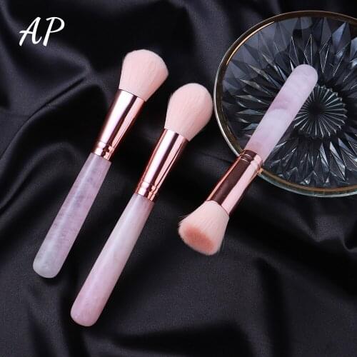 Natural Crystal Thin Face Powder Brush Set Rose Quartz Facial Massage Energy Health Beauty Brush Womens gift