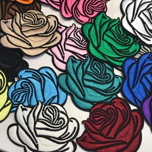 1PCS Colorful Embroidery Iron On Applique Sewing Supplies Rose Patch Flower Fabric Sticker For DIY Jacket Jeans Decor