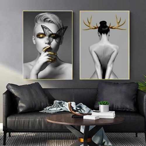 NOOG Canvas Painting black Vogue Sexy Woman Body Wall Art Posters Prints Decoration Pictures For Living Room Decorative