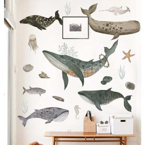 Whale Wall Stickers Bedroom Living Room Decoration Bathroom Waterproof Stickers Kids Room Decor Self-adhesive Nursery Wall Decal