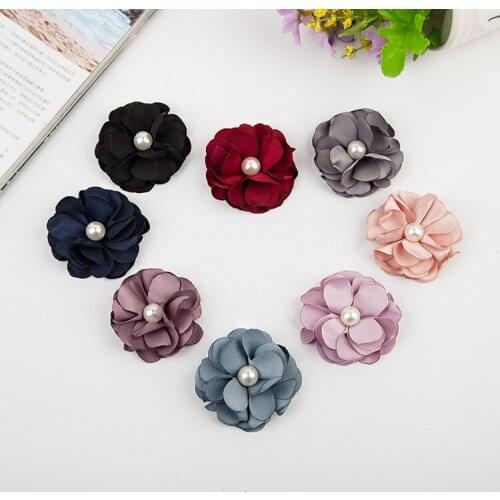 Novelty Artificial Soft Satins Ribbon burning Rose Fabric Flowers with pearl For Headbands Children Hair Accessories