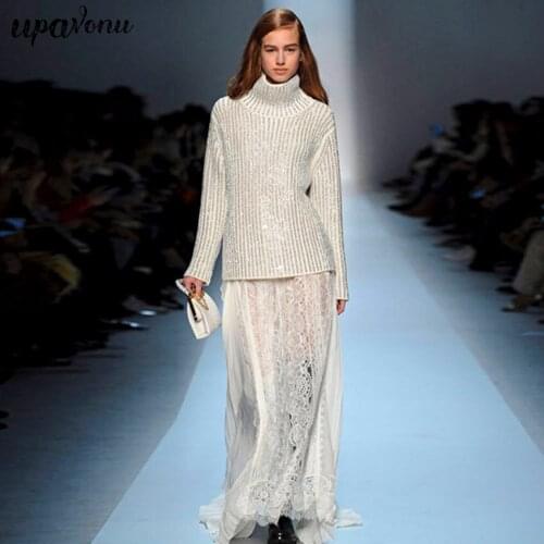 2020 Autumn New Fashion Long Sleeve Pullover Turtleneck Sweater Design Luxury Bling Hot Diamond Sweater Elegant Loose Sweater