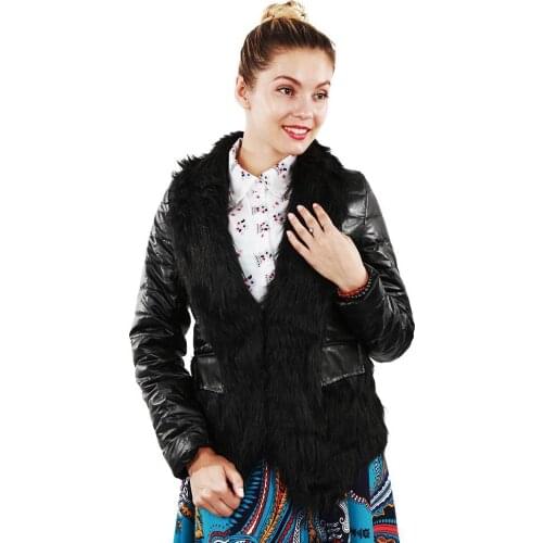 The new winter slim body imitation fox fur fur collar Pu leather thin coat faux fur coat faux fur winter coat women fur coat