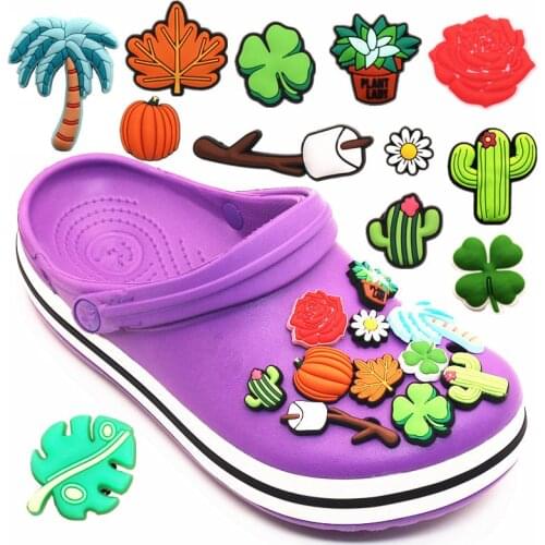 Original 6pcs/set Cactus/Daisy/Coconut Shoe Charms Decoration PVC Cute Flower Shoes Accessories fit JIBZ Party X-mas Kids Gifts