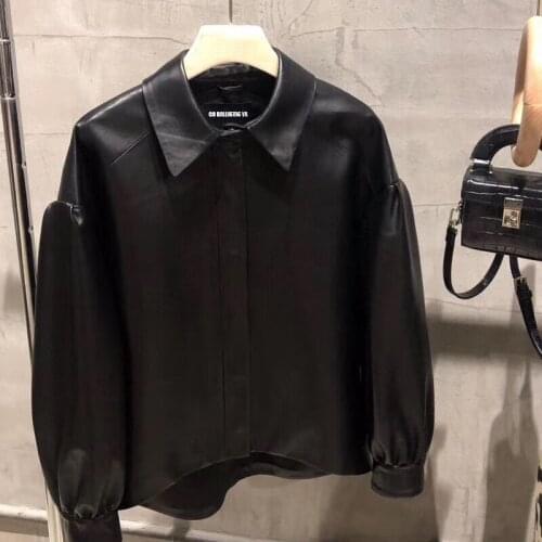 Lambskin genuine leather ladies jacket women real sheepskin shirt