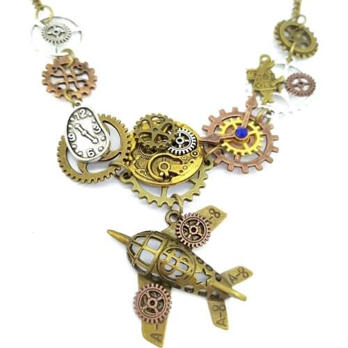 Cykopv 2019 Original Design Horn Rabbit Clock and Varified Gears Vintage Industrial Mechanical Airplane Steampunk Necklace