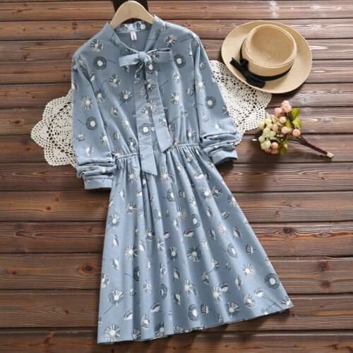 Mori girl spring fashion cute sweet dress 2019 new design cotton wool dandelion print long sleeve dress