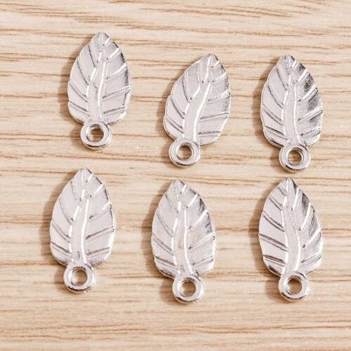 60pcs/lot 8*16mm Leaf Charms for Jewelry Making Silver Color Alloy Charms Fit Necklaces Earrings Pendants DIY Crafts Supplies