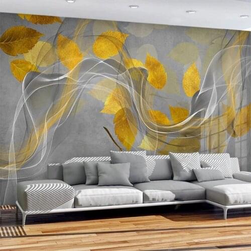 Custom Photo Wallpaper 3D Abstract Cement Wall Golden Leaves Mural Modern Minimalist Living Room Background Wall Painting Murals