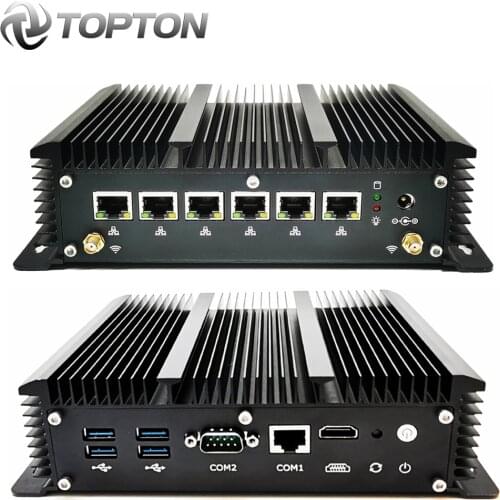 Industrial Fanless Mini PC Intel Core i5 10210U 8265U 6 Lans Firewall Router Pfsense Server 2*RS232 4*USB3.0 HDMI 4G/3G AES-NI