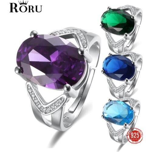 Real 925 Sterling Silver Opening Rings Emerald Purple Zircon Ring Generous Stylish Luxury Fine Jewelry Gift for Women