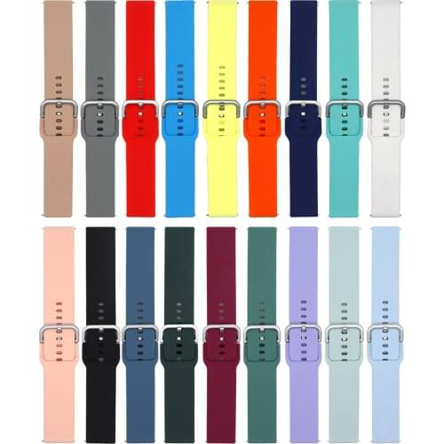 22mm 20mm Silicone Strap for Samsung Galaxy Watch 3 46mm/Active 2 42mm/Huawei Watch GT GT2 Silver Buckle for Amazfit Bip Band