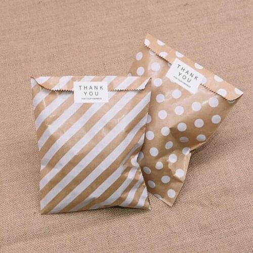 25pcs Candy Bag Wave Polka Dot Stripe Shape Craft Kraft Bags Christmas Wedding Birthday Party Cake Dessert Kraft Paper Gift Bags