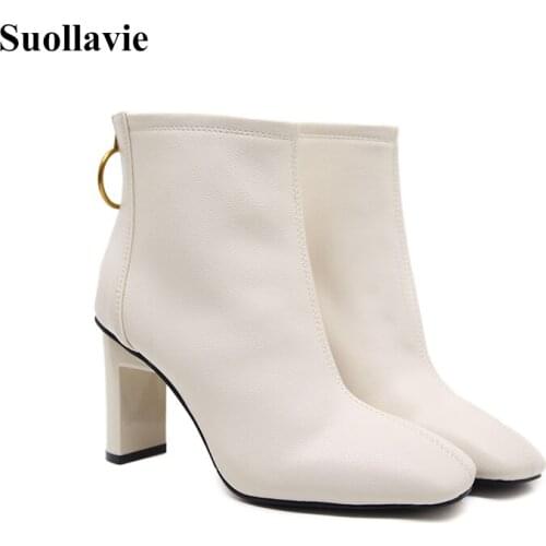 Suollavie 2021 boots women Classic solid female shoes Plush in zipper high heels for ladies thin heels pointed toe woman shoes