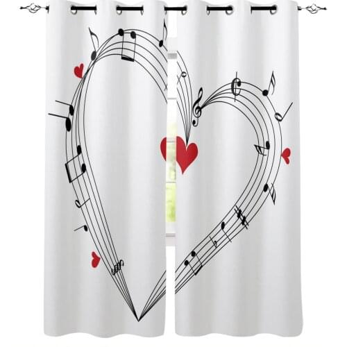 Music Symbol Red Heart Musical Note Kids Blackout Curtains For Baby Girls Bedroom Children Curtains For Living Room Decoration