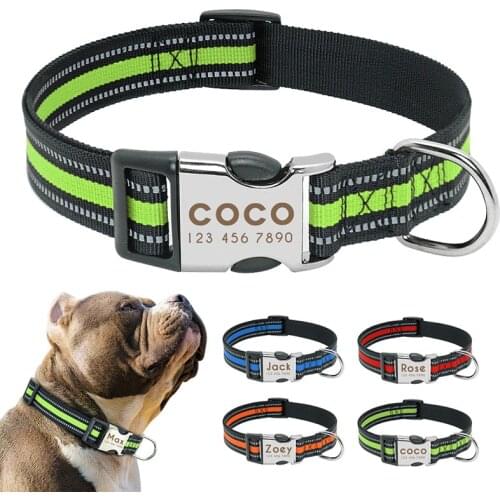 Reflective Dog Collar Personalized Pet Tag Collar Custom Puppy Cat Nameplate ID Collars For Small Medium Large big Dogs Engraved
