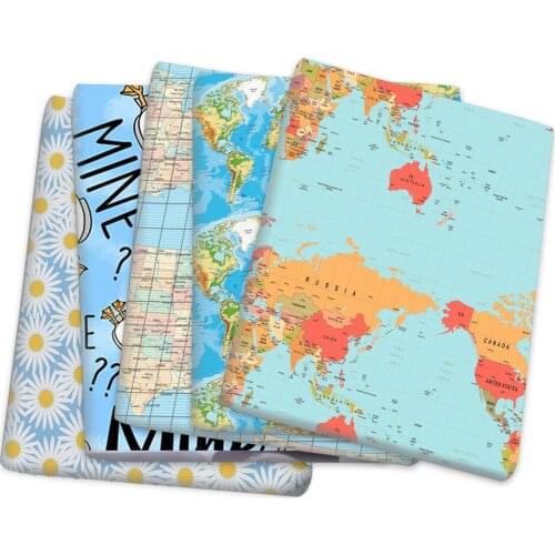 World Map Pattern Polyester Cotton Material Fabric Patchwork Sewing Kids Home Textile Cloth Quilting Dress Curtains,c15639