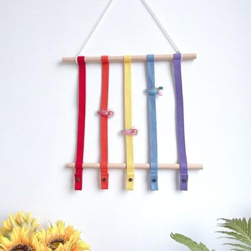 Nordic Woven Wooden Sticks Girls Hair Bows Storage Belt Kids Hairpin Hair Clips Holder Headbands Organizer